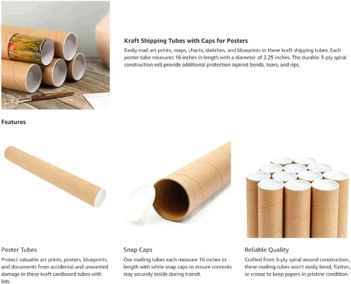 Supplyhut 61 - 1.5 inch x 15 inch Round Cardboard Shipping Mailing Tube Tubes with End Caps