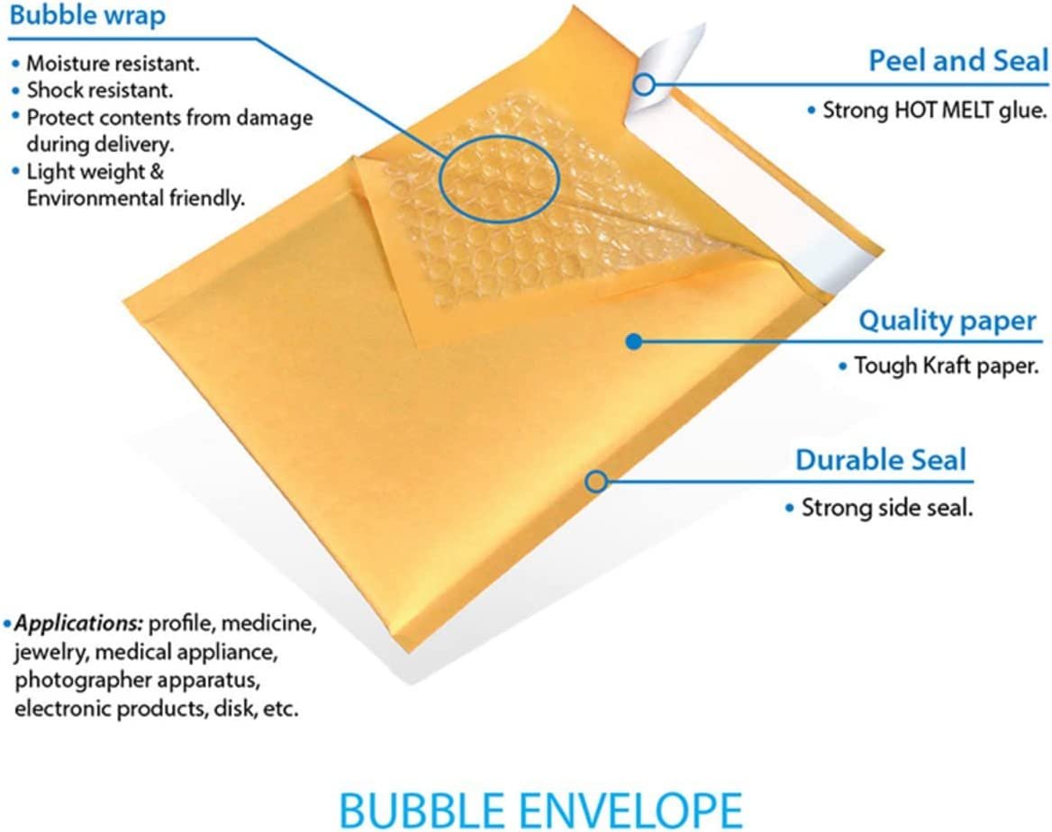 100 #5 Kraft Bubble Mailers - 10.5x16 Inch Padded Shipping Envelopes